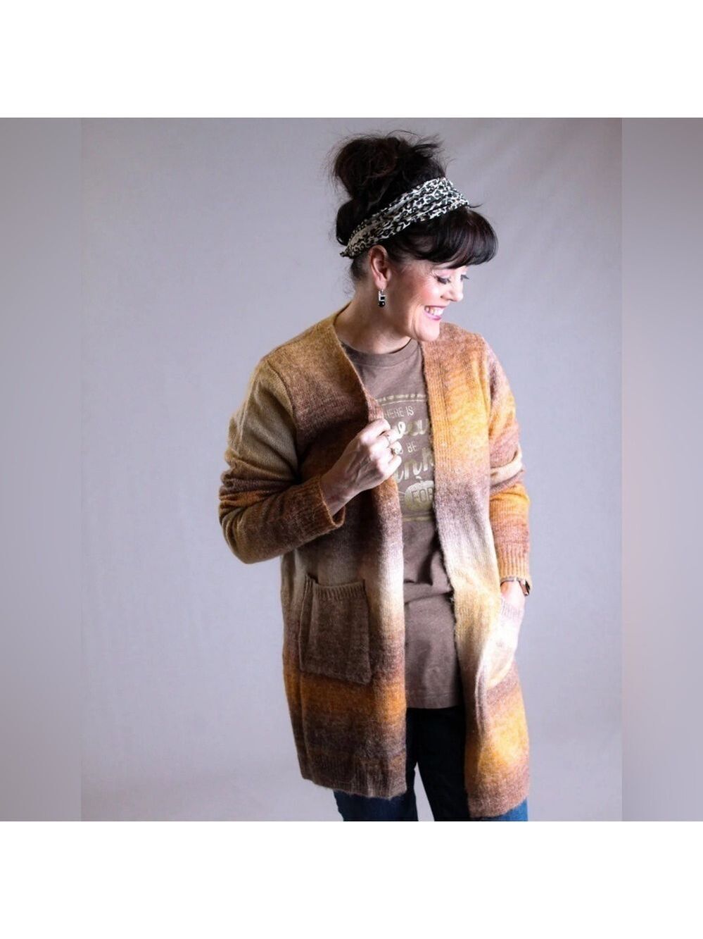 Molly Bracken Ombre Open Front Cardigan Sweater SZ S Yellow Brown